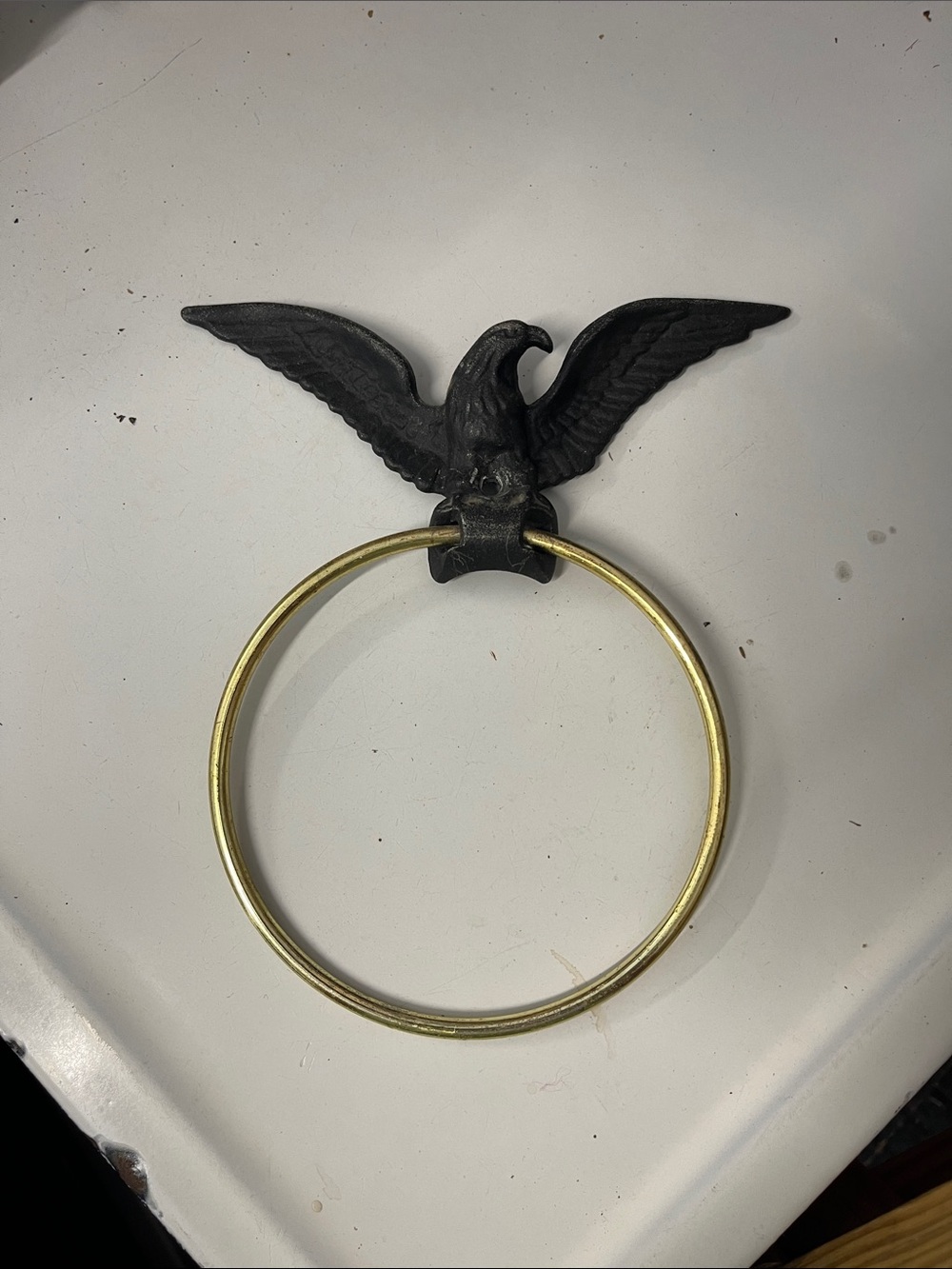 Black Eagle Wall Towel Ring with Brass Hoop